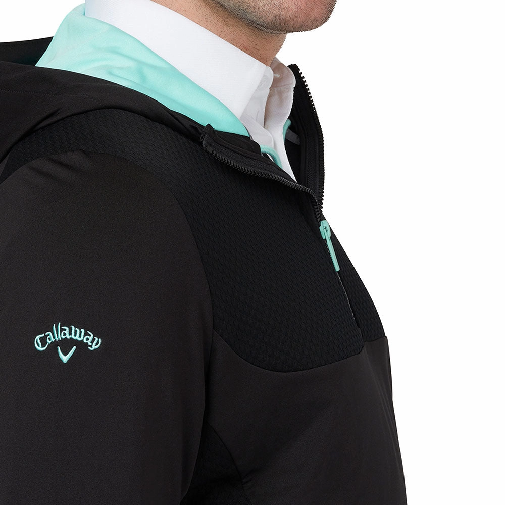 Callaway 1/4 Zip Mixed Media Technical Hoodie - Caviar Patchwork Thermal Lining