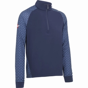 Modern Minimal Beach Style Callaway 1/4 Zip Odyssey Blocked Pullover - Peacoat
