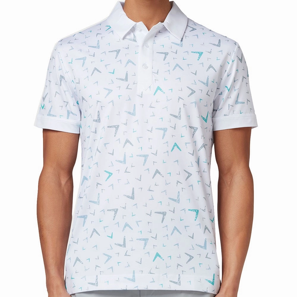 Soft Feel Anti Pilling Fabric Callaway All Over Chev Geo Polo Shirt - Bright White