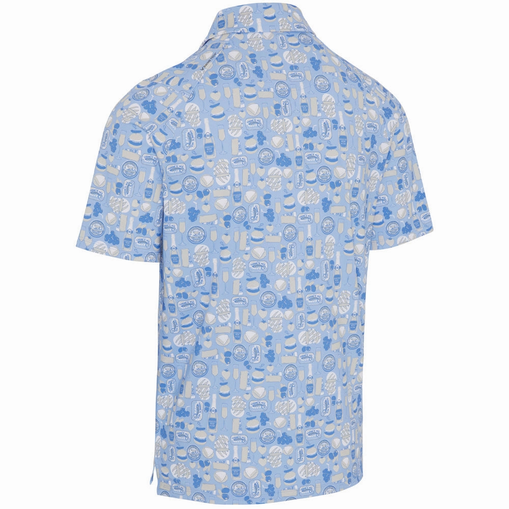 Raw Edge Hem Callaway Celebration Feast Print Polo Shirt - Open Air