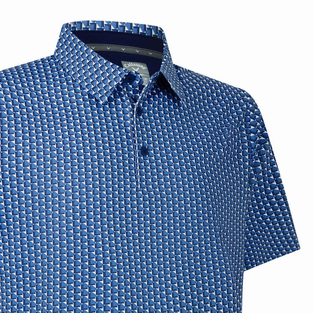 Solid Color LayeredHemDetails Callaway Chev Geo Polo Shirt - Peacoat