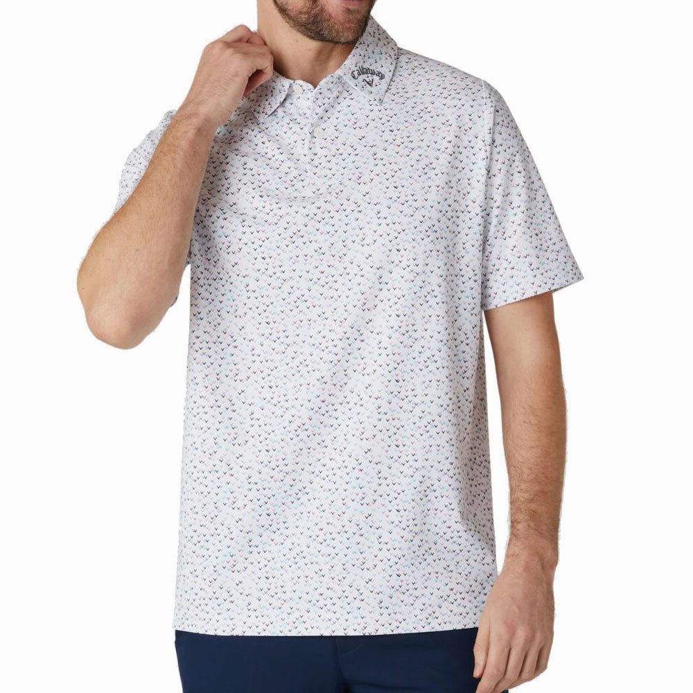 SeamFreeShoulders Stretchable Callaway Confetti Print Polo Shirt - Bright White