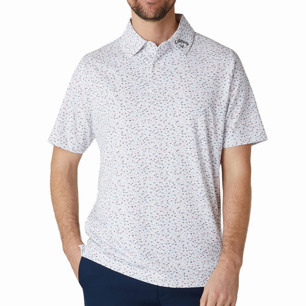 Casual Layer Look Seasonal Must-Have Callaway Confetti Print Polo Shirt - Bright White