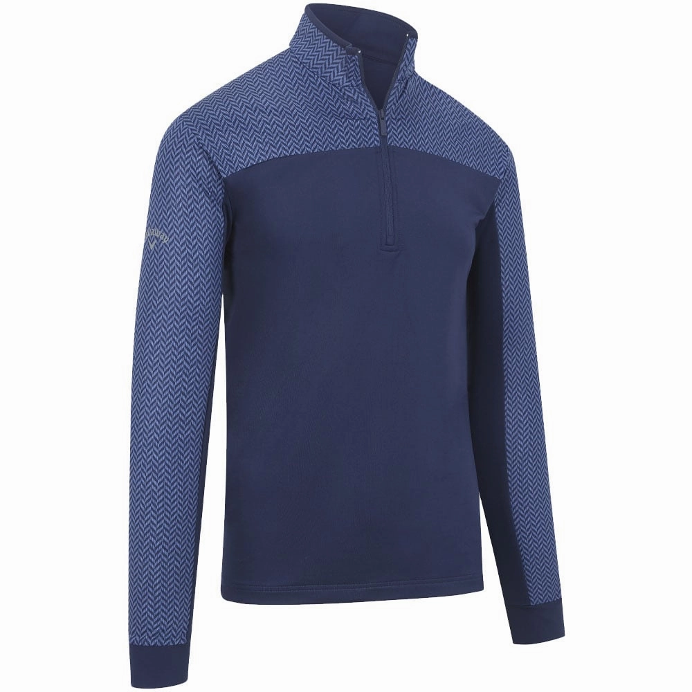 Sporty Comfort Callaway Herringbone Print 1/4 Zip Chillout Pullover - Peacock