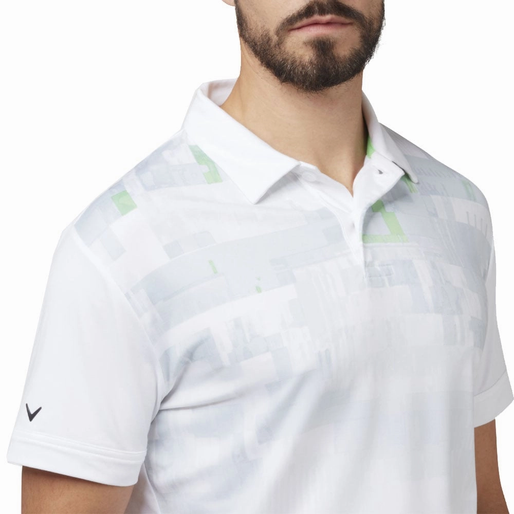 Callaway Multi-Colour Glitched Print Polo Shirt - Bright White Yarn Dyed Fabric