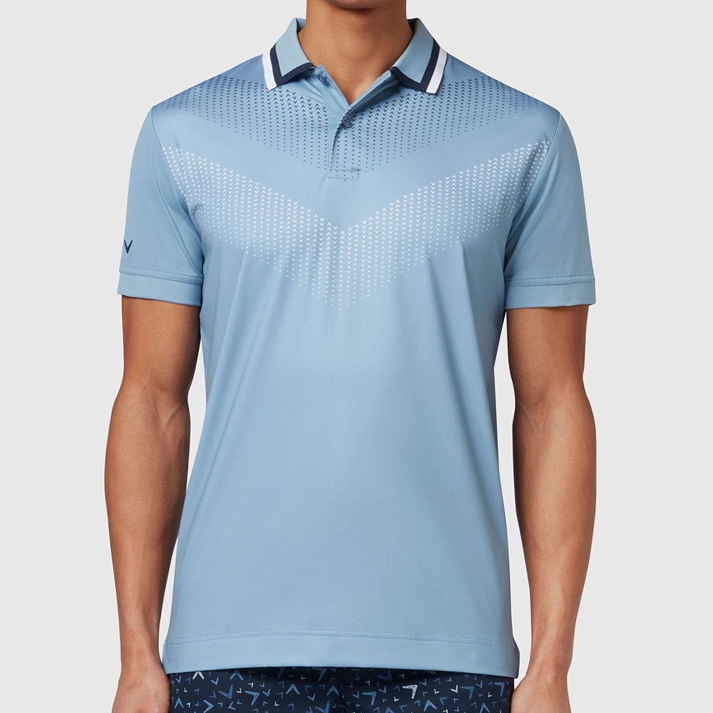 Classic Style Easygoing Wear Callaway Ombre Chev Print Polo Shirt - Faded Denim