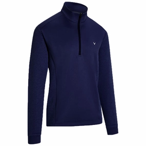 product mesh lining breathability Callaway Ottoman Fleece II Pullover Top - Peacoat
