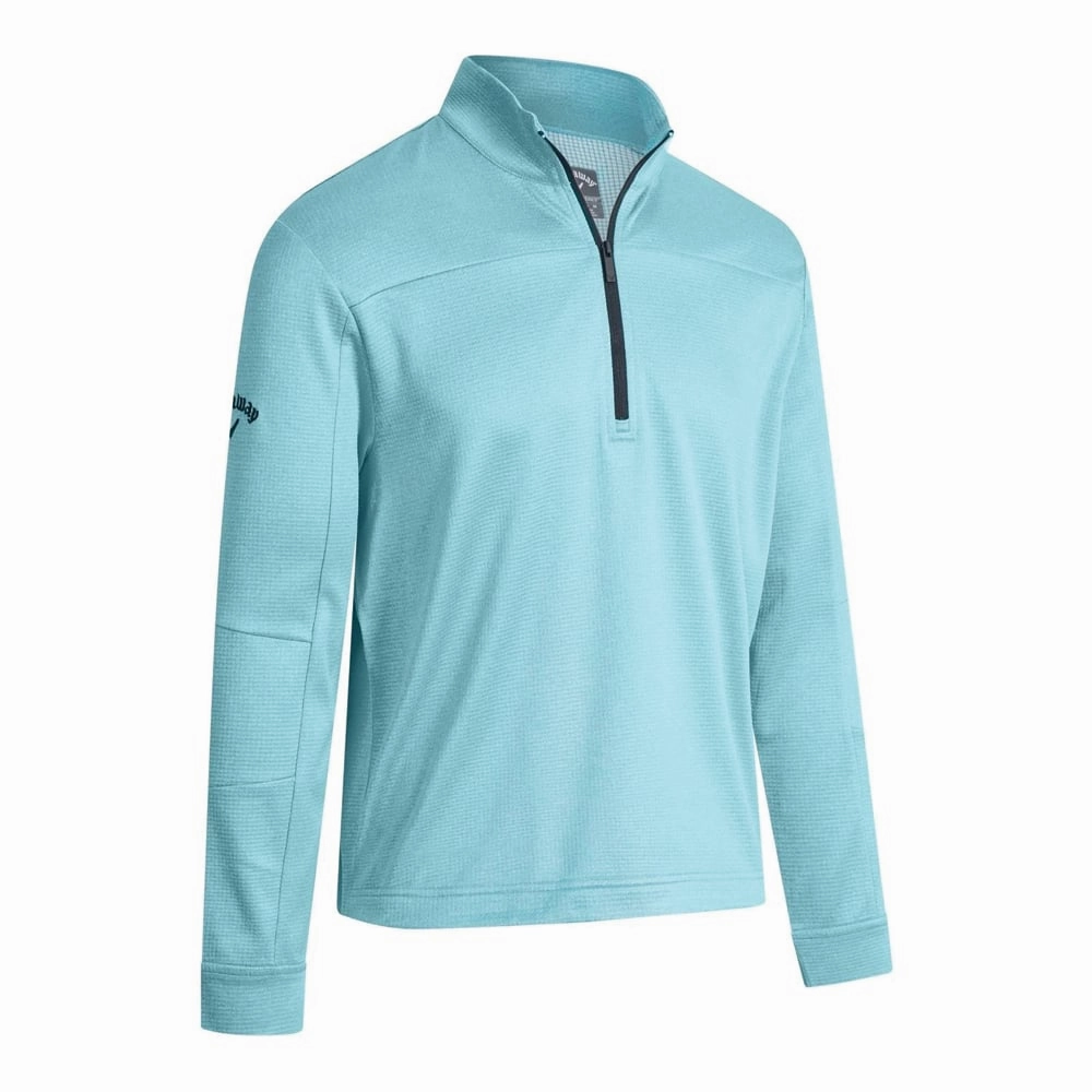 Callaway Pieced Waffle 1/4 Zip Fleece - Blue Curacao Heather Casual Hoodie