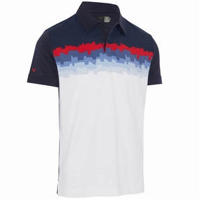 Lightweight Weave Callaway Skyline Block Print Polo Shirt - Navy Blazer
