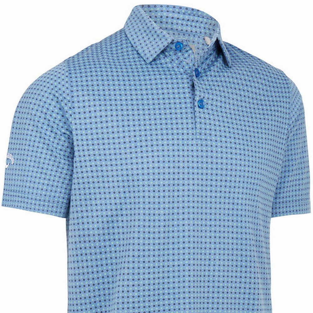 Callaway Soft Touch Micro Print Polo Shirt - Magnetic Blue Heather Taped Neckline Fuzz Free Surface