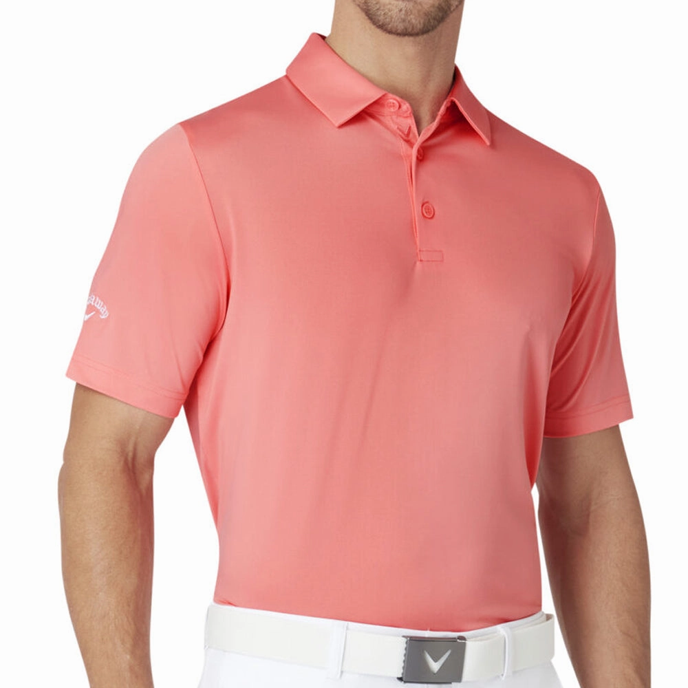 Callaway Swingtech Solid Polo Shirt - Strawberry Pink Flexible Neckline