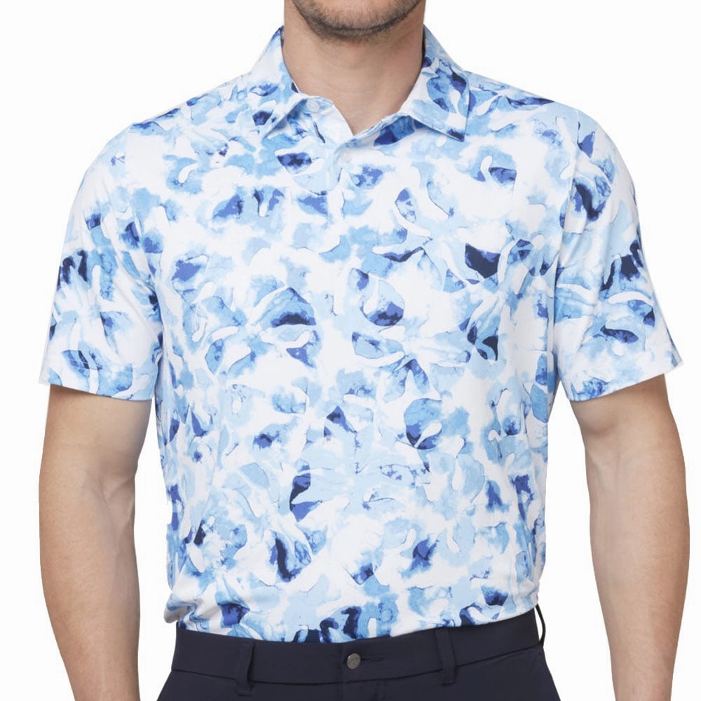 Weekend Essential Retro Style Callaway Tie Dye Leaf Pint Polo Shirt - Bright White