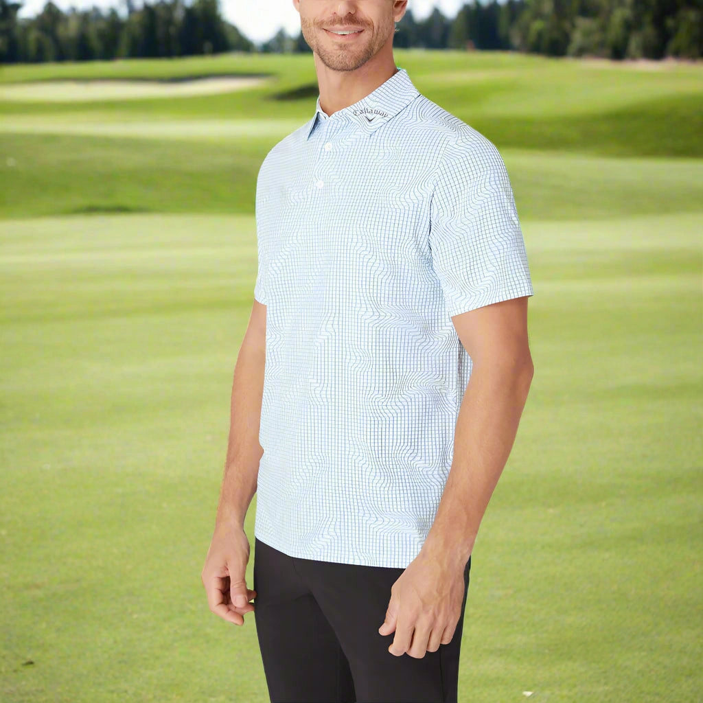 Everyday Wear Callaway Warped Gingham Print Polo Shirt - Bright White