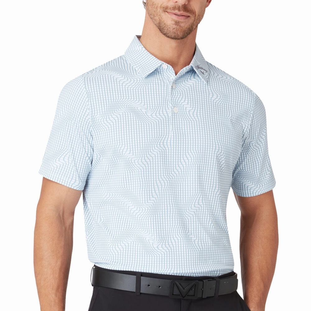 Callaway Warped Gingham Print Polo Shirt - Bright White Reinforced Shoulder Stitching Fur combination