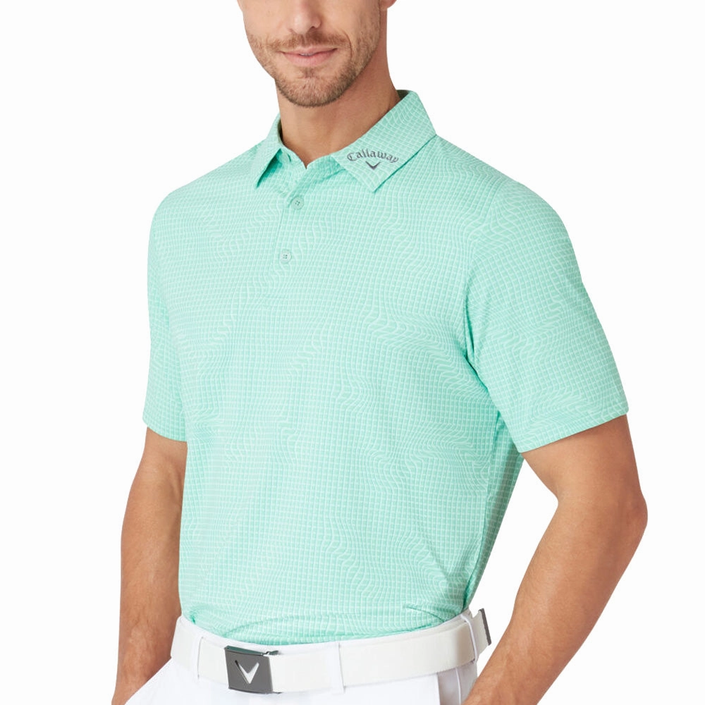 Soft and Cozy Outdoor Leisure Callaway Warped Gingham Print Polo Shirt - Neptune Green