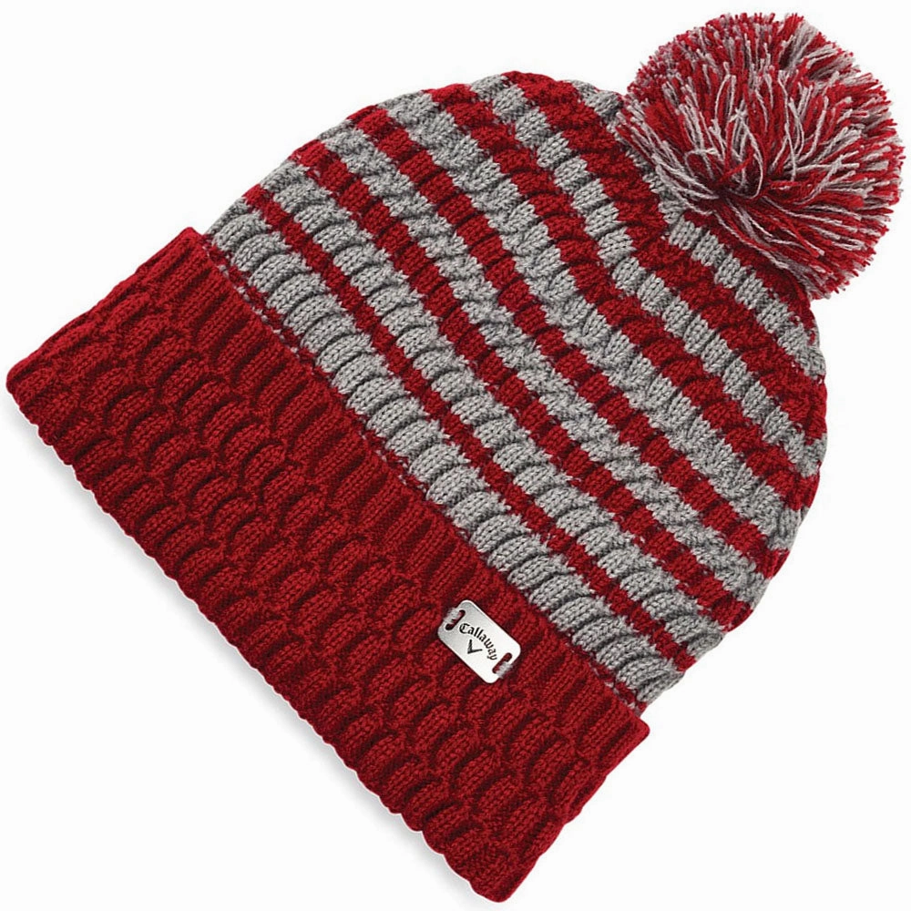 Callaway Winter Pom Pom Beanie - Cardinal Red/Grey Windproof Design