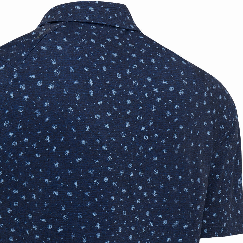 Callaway Zodiac Novelty Print Polo Shirt - Mazarine Blue Heather Comfortable Casual All-Day
