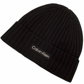 Calvin Klein Chunky Knit Badge Beanie - Black Wind Protection