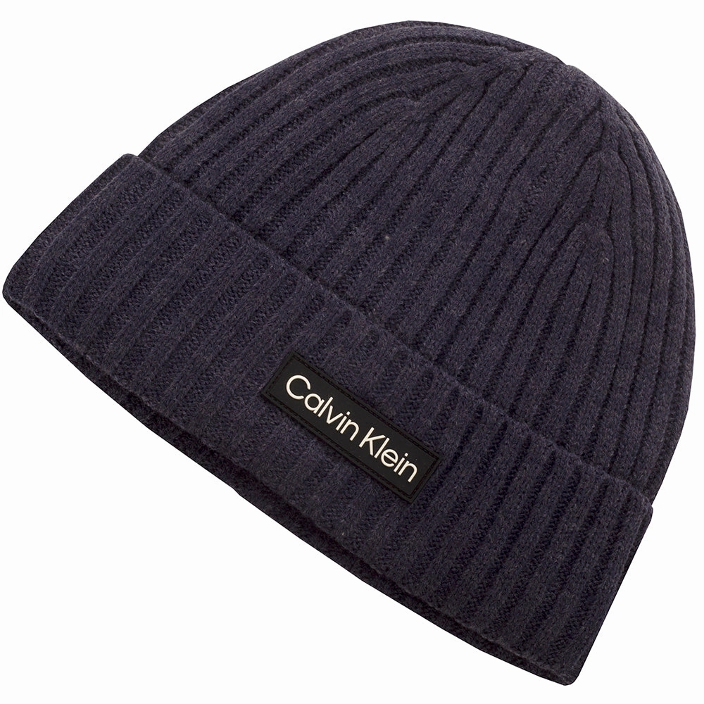 Street Ready Calvin Klein Chunky Knit Badge Beanie - Peacoat Marl