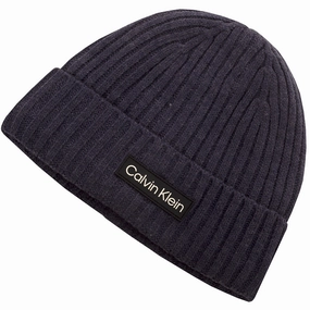Street Ready Calvin Klein Chunky Knit Badge Beanie - Peacoat Marl