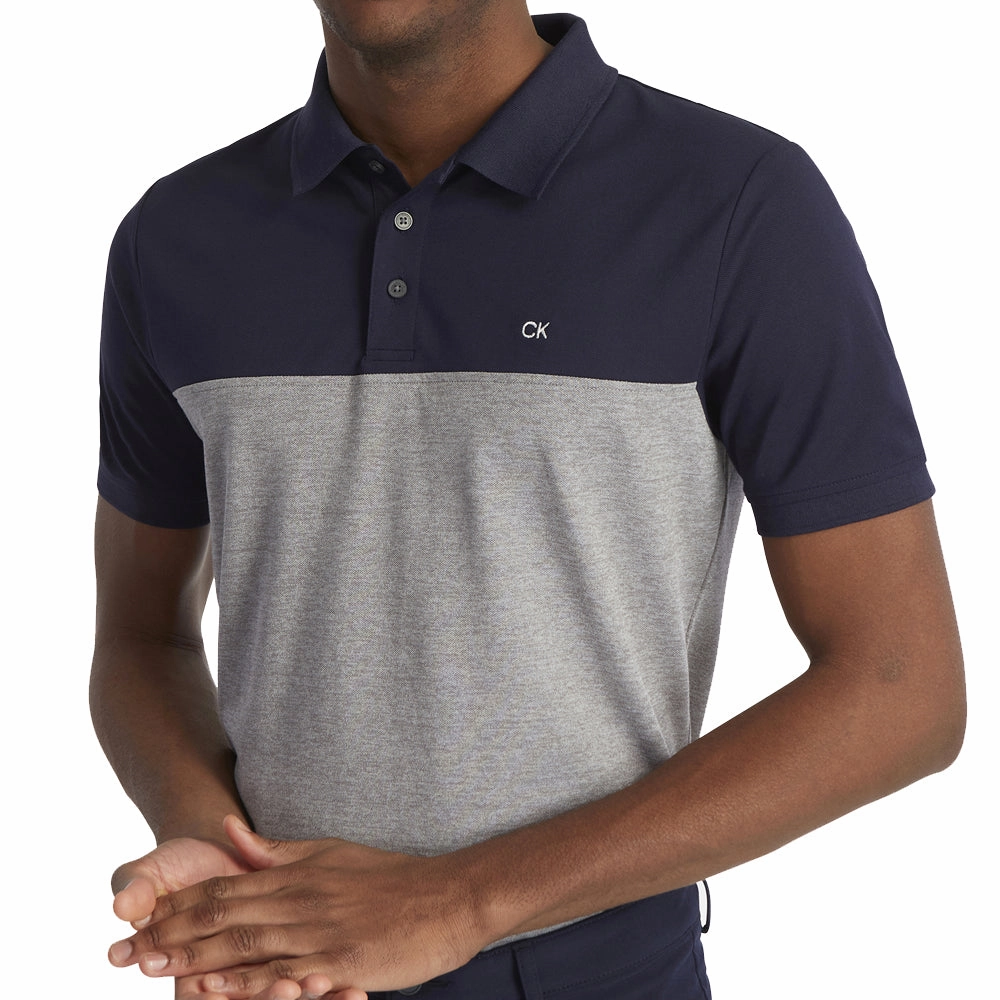Calvin Klein Colour Block Polo Shirt - Navy/Silver Marl Comfy Vibes Durable Knit Structure