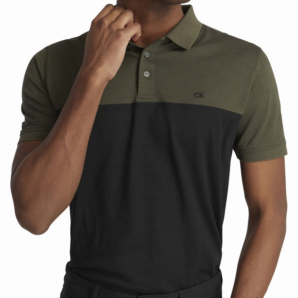 Calvin Klein Colour Block Polo Shirt - Olive Marl/Black Stylish Design Luxury exclusivity
