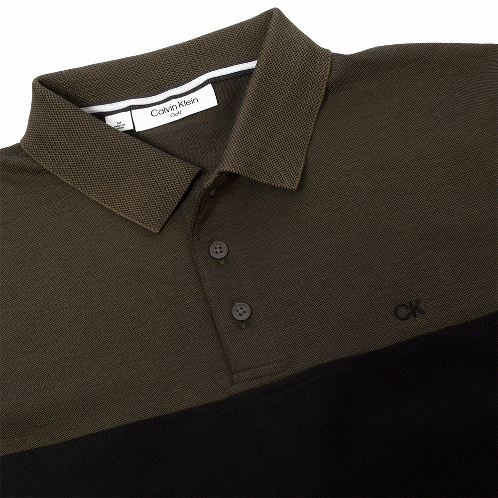 Calvin Klein Colour Block Polo Shirt - Olive Marl/Black TearResistant Fabric