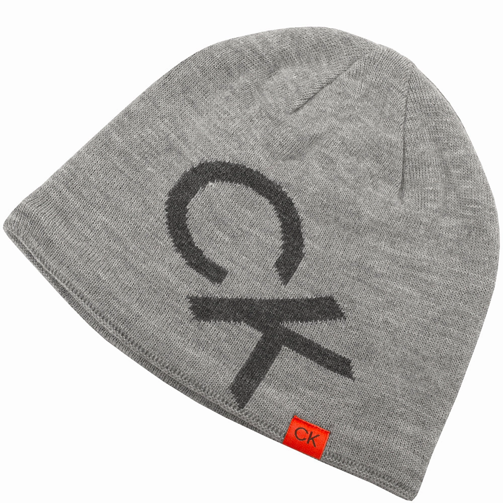 Chill Factor Airy Feel Calvin Klein Large Monogram Reversible Beanie - Silver Marl