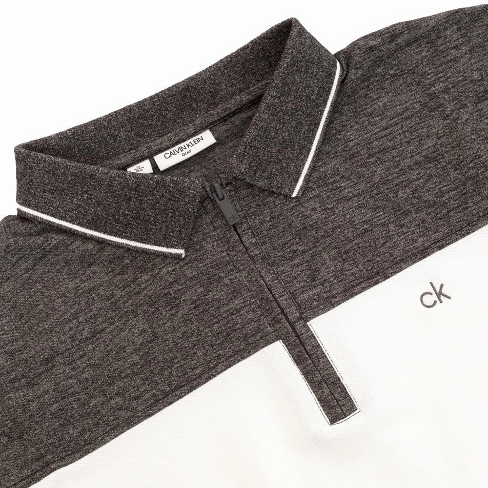 Calvin Klein Morris Polo Shirt - White/Charcoal Marl Linen blend Cozy Layering
