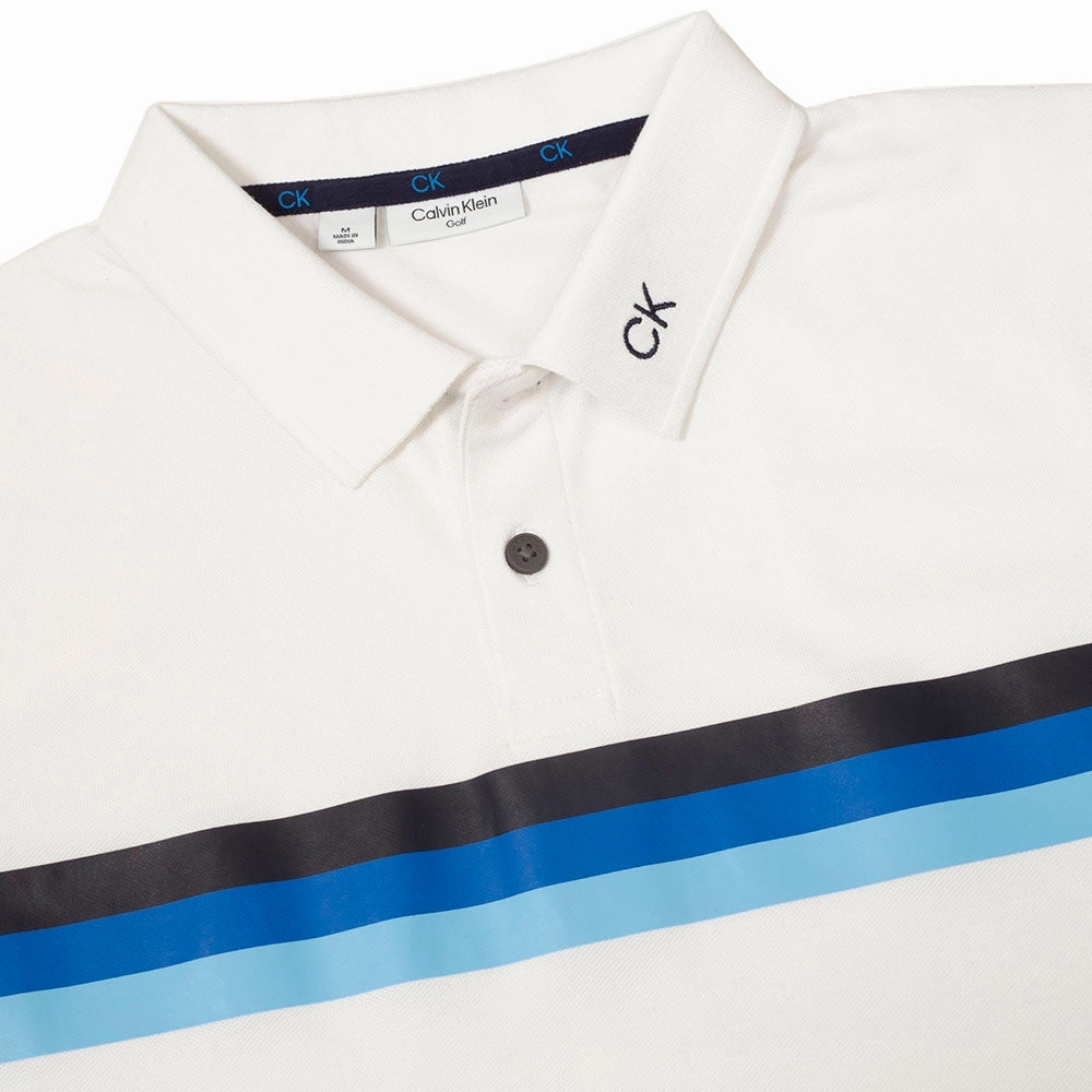 Microfiber Blend Anti Static Treatment Calvin Klein Parker Polo Shirt - White/Blue