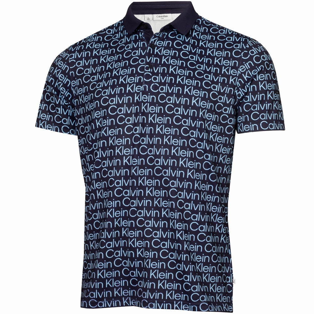 Yarn Dyed Fabric Non Irritating Tags Calvin Klein Print Polo Shirt - Evening Blue/Blue