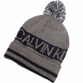 Calvin Klein Quadrant Pom Beanie - Grey Marl Camo Style urban scene