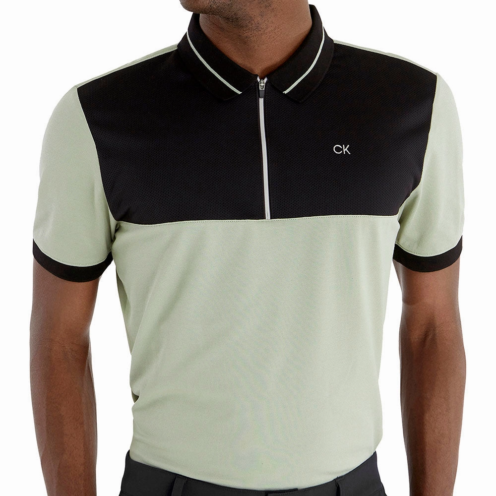 Calvin Klein Whitman Zipped Polo Shirt - Cameo Green Comfort Design Anti Pilling Treatment