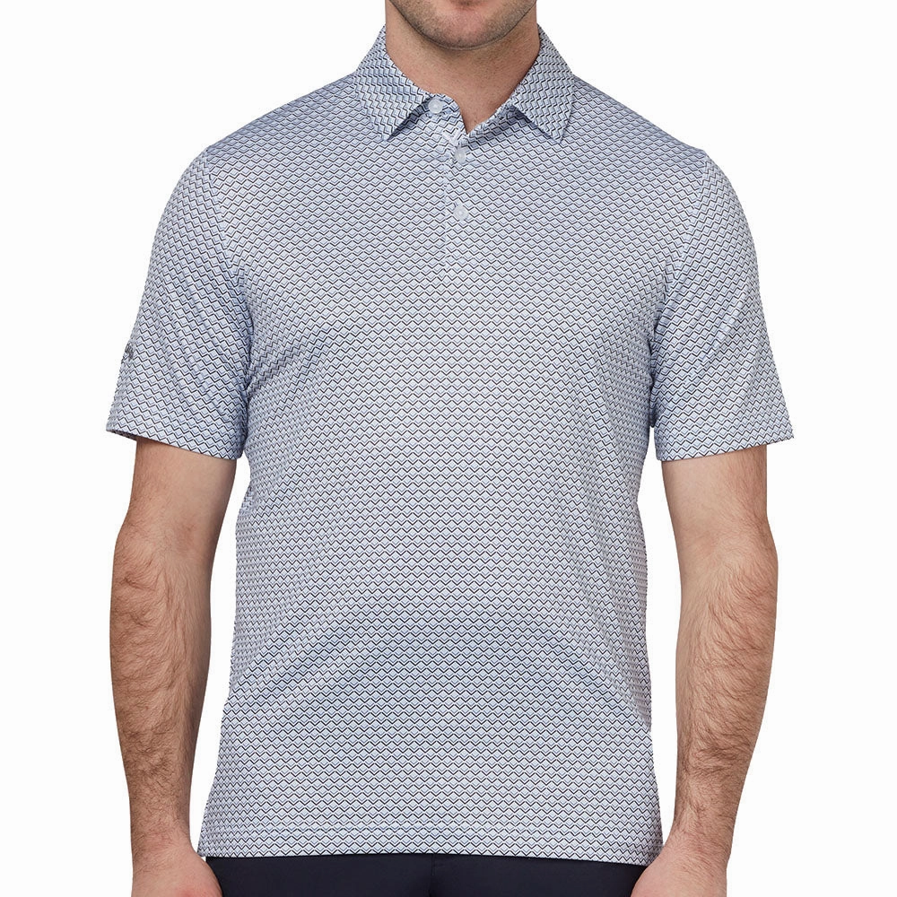 Low Profile Collar ReinforcedNeckline Callaway Trademark Ombre Chev Print Polo Shirt - Bright White