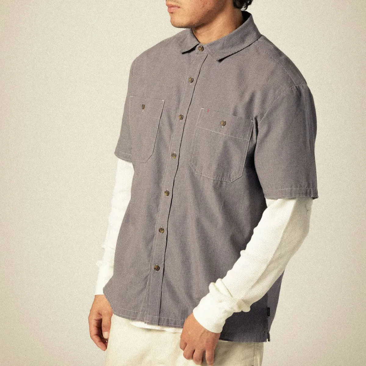 Brixton Cru Micro Plaid Shirt - Washed Navy Micro Plaid Local Favorite
