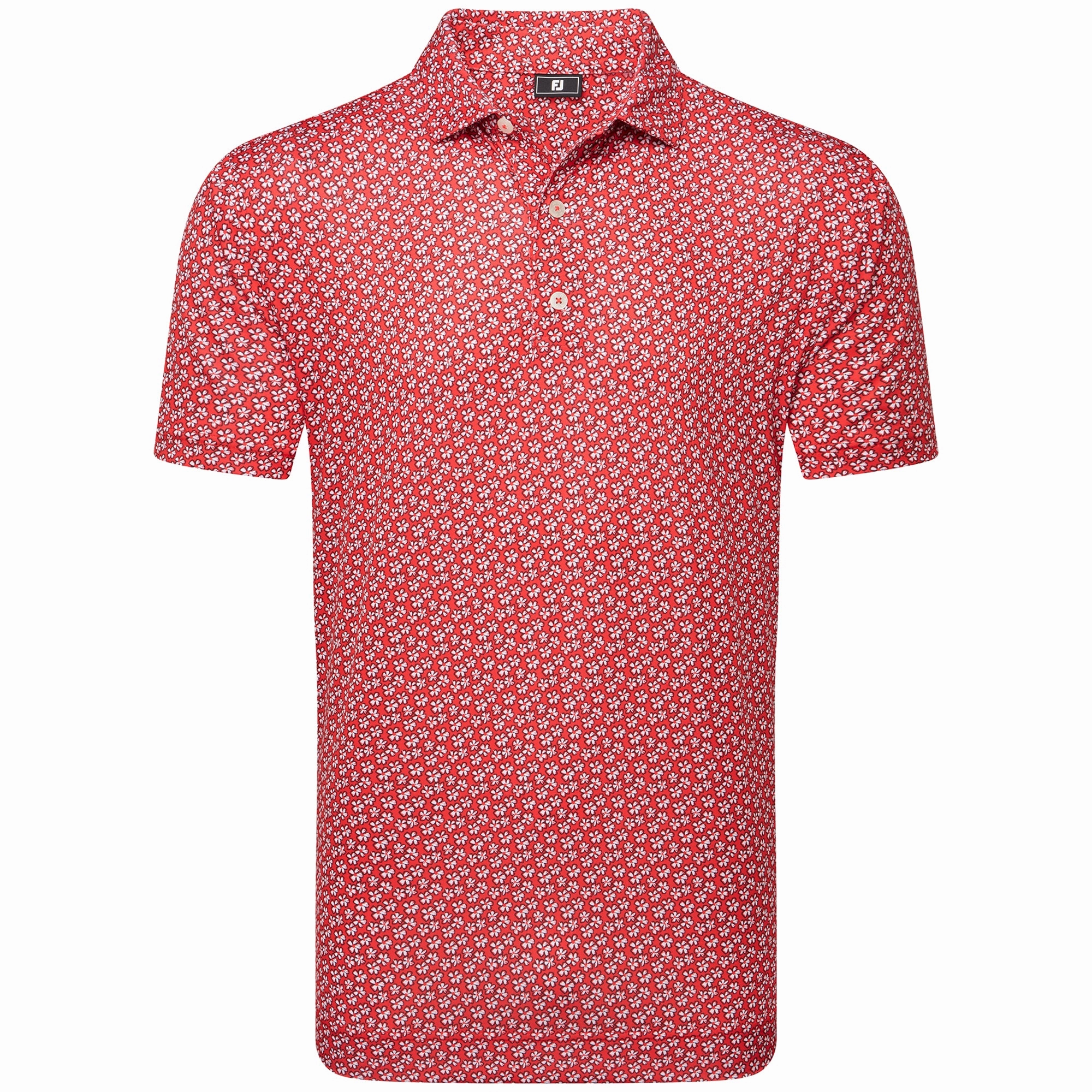 FootJoy Floral Sketch Print Lisle Polo Shirt - White/Hibiscus Playful Prints