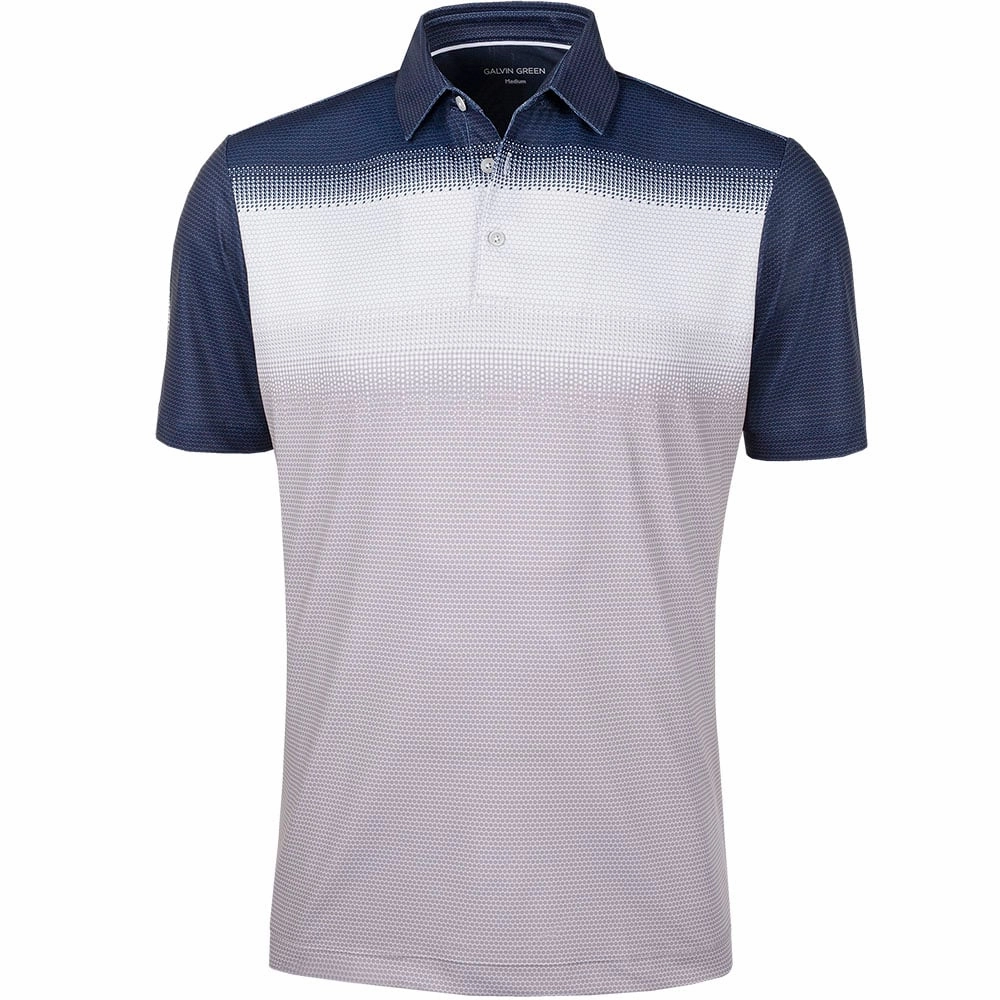 Cool and Comfortable Beach Outfit Galvin Green Mirca Ventil8  Polo Shirt - Cool Grey/White/Navy