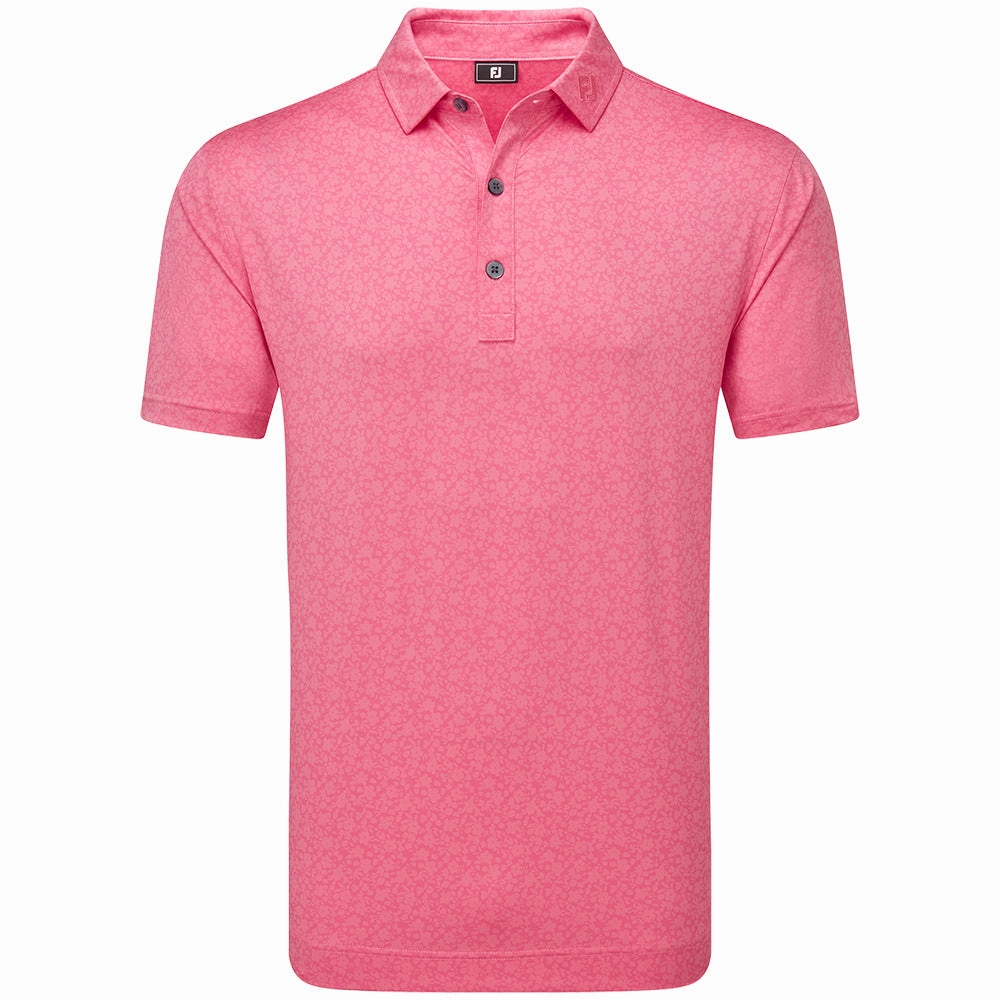 FootJoy Painted Floral Lisle Polo Shirt - Pink Lemonade Casual Day Wear Comfy Choice