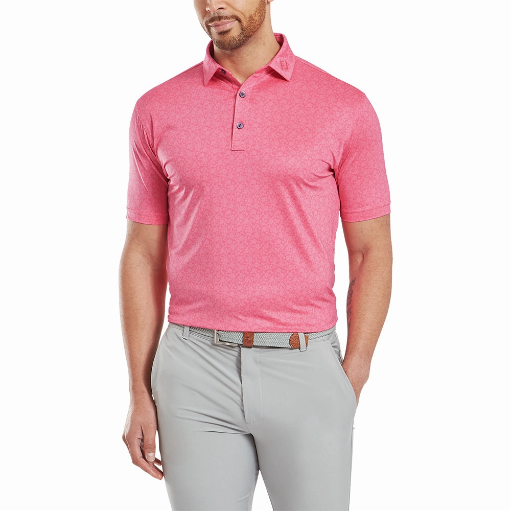 Relaxed and Comfy FootJoy Painted Floral Lisle Polo Shirt - Pink Lemonade