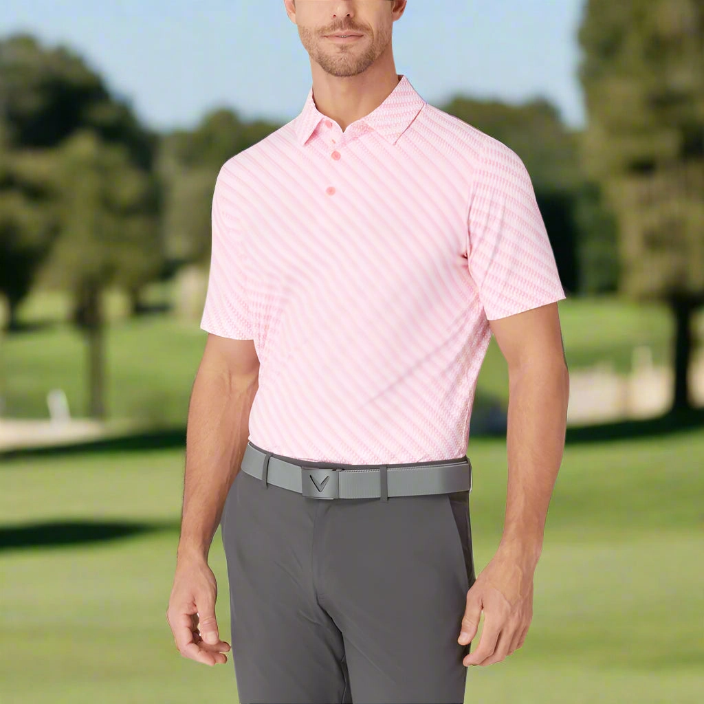 Callaway Twill Print Polo Shirt - Strawberry Pink Essential Casual