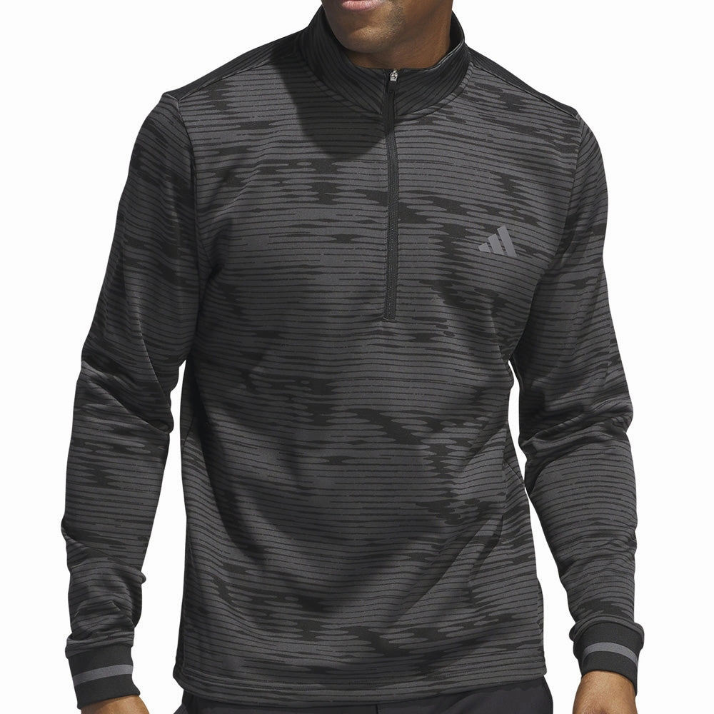 Lightweight Design adidas Ultimate365 Linear Stripe 1/4 Zip Pullover - Carbon/Black