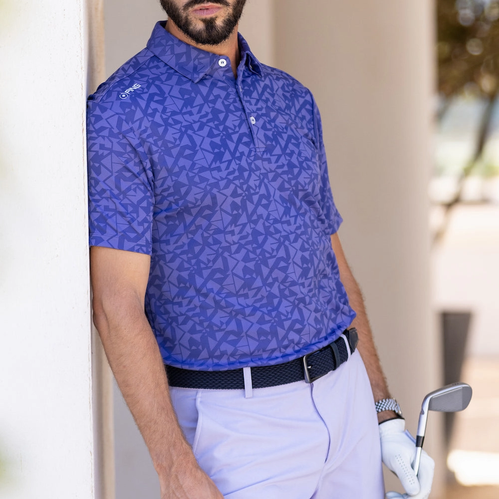 Flexible Cuff Design Short Sleeve Ping Geo-Camo Polo Shirt - Twilight