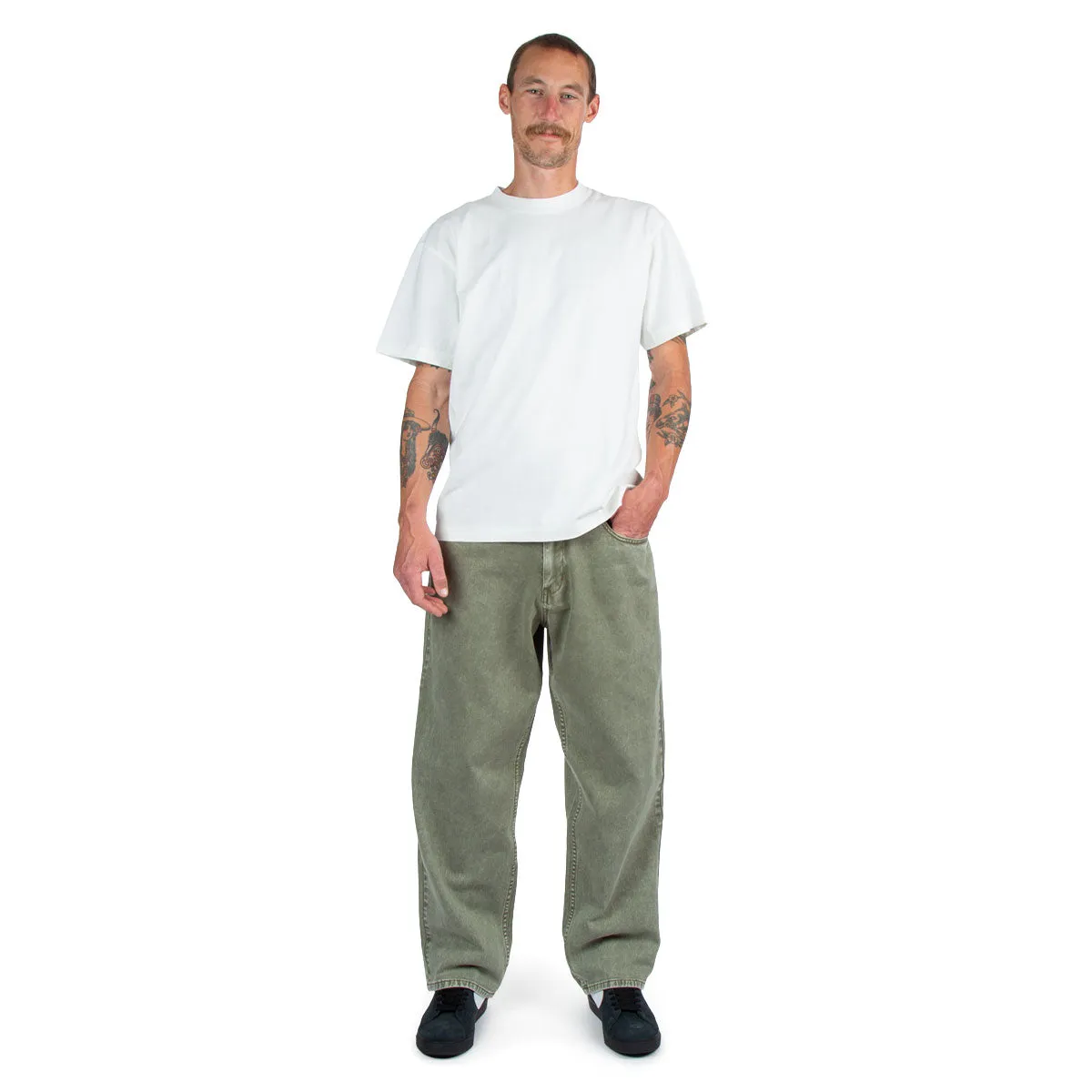 Anti Pilling Finish Soft Stretch CCS Baggy Straight Denim Jeans - Faded Olive