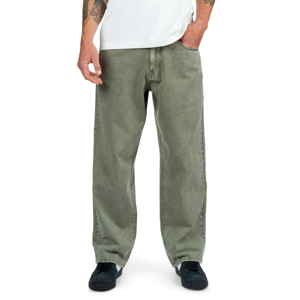 Solid shade Soft Lining CCS Baggy Straight Denim Jeans - Faded Olive