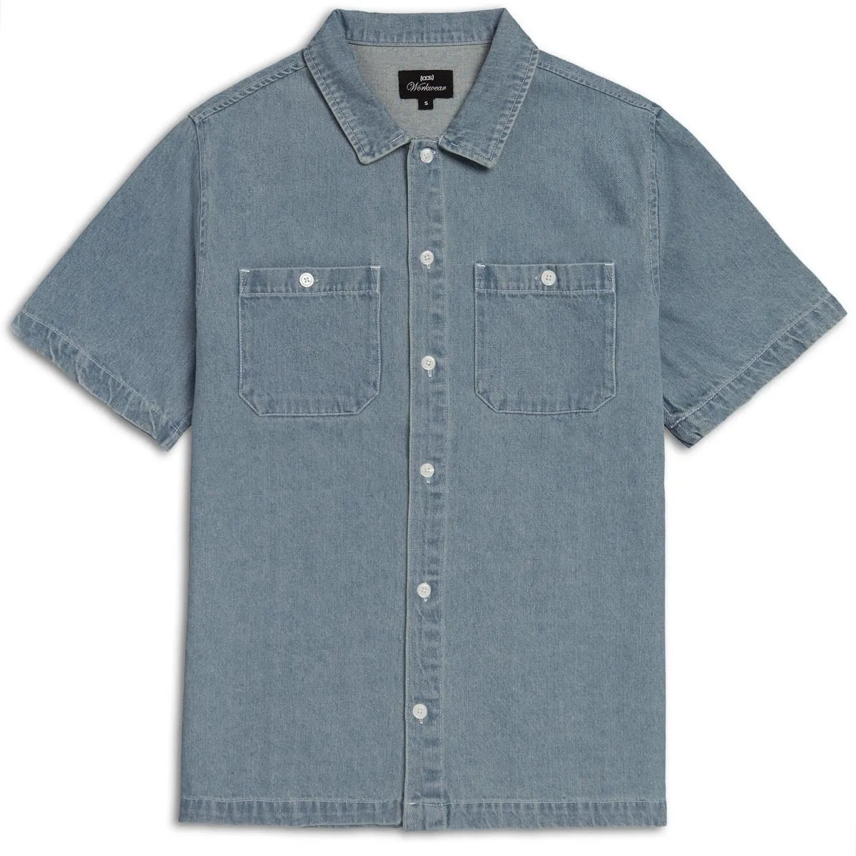 Flatlock stitching Minimalist Design CCS Heavy Denim Work Shirt - Light Blue