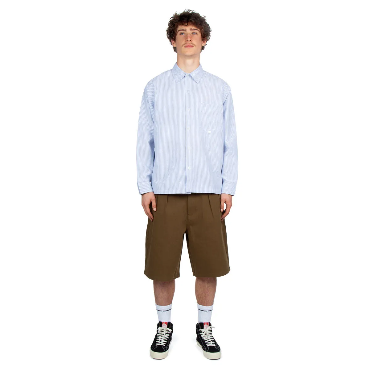 Double Needle Stitching CCS Pleated Chino Shorts - Brown