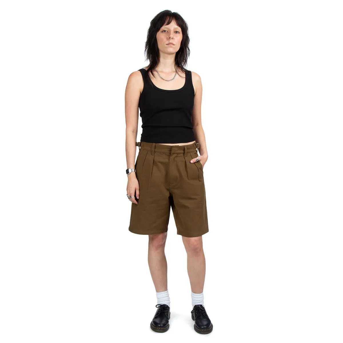 CCS Pleated Chino Shorts - Brown Faux Leather fashion industry