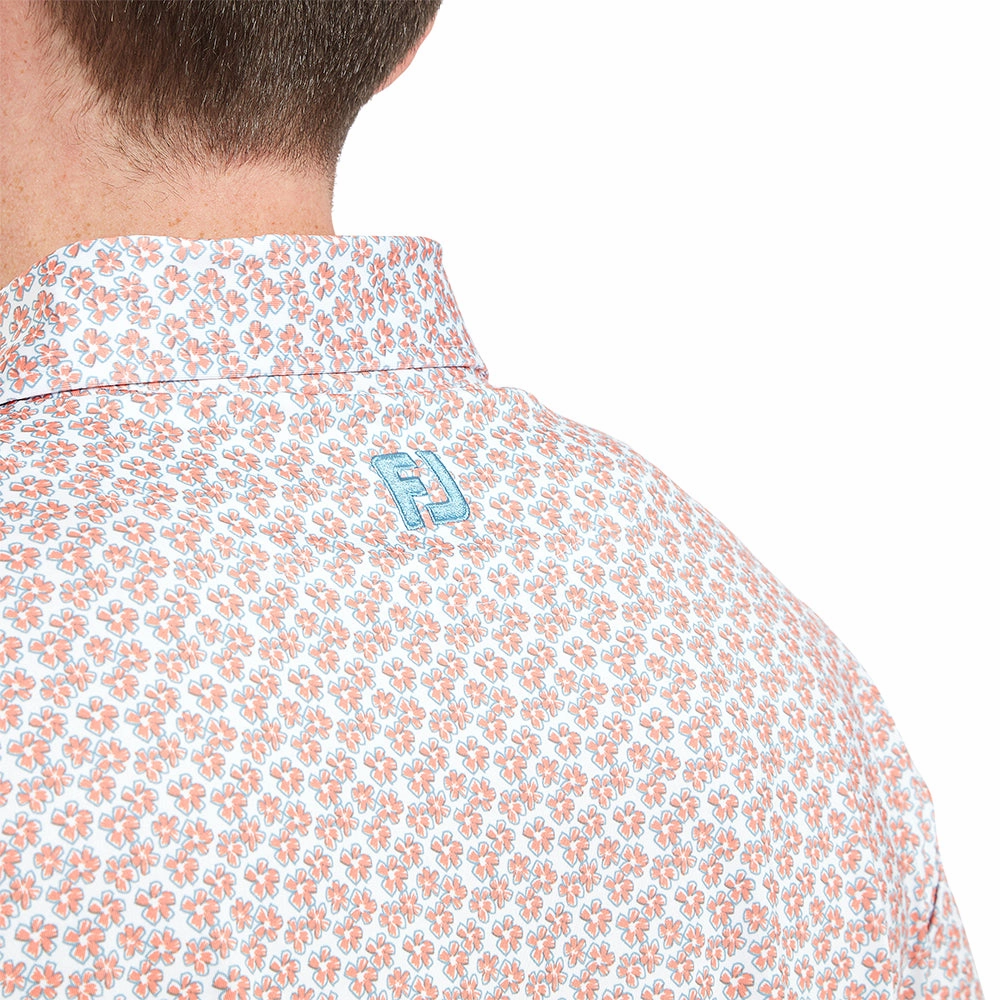 Thermal regulation Layering Fashion FootJoy Floral Sketch Print Lisle Polo Shirt - Orange/White