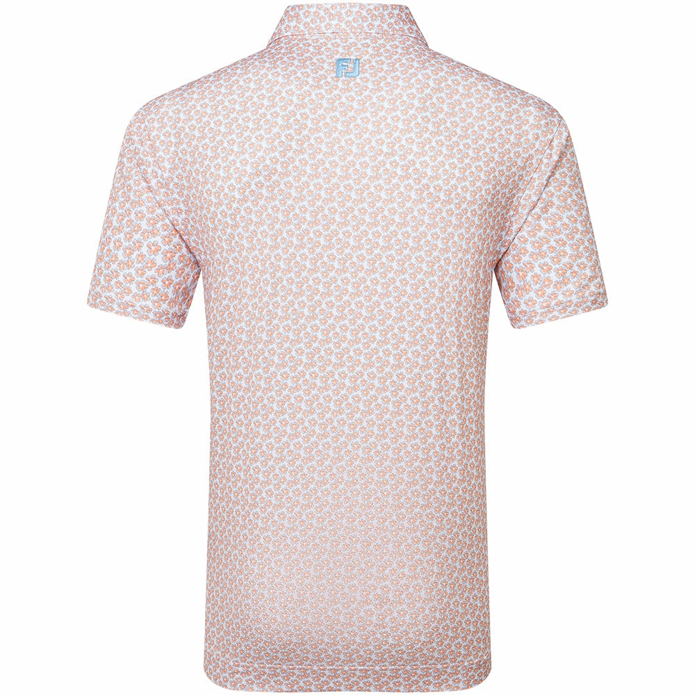 FootJoy Floral Sketch Print Lisle Polo Shirt - Orange/White Pocket Detailing anti static