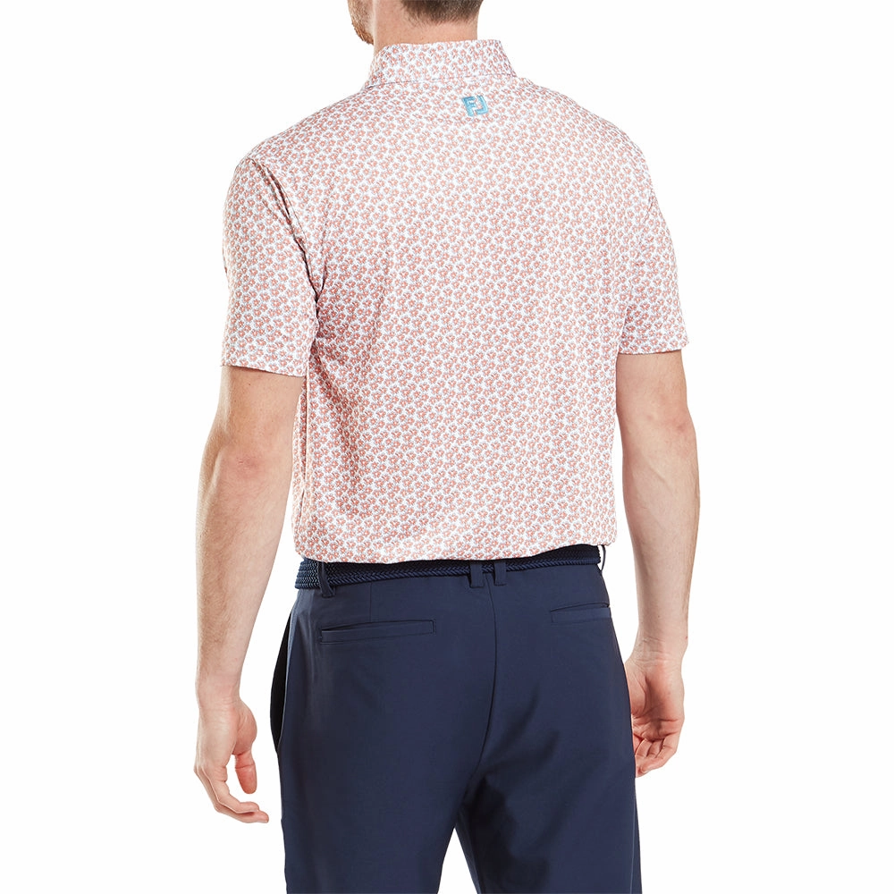 FootJoy Floral Sketch Print Lisle Polo Shirt - Orange/White V neck style Sporty Style Wear